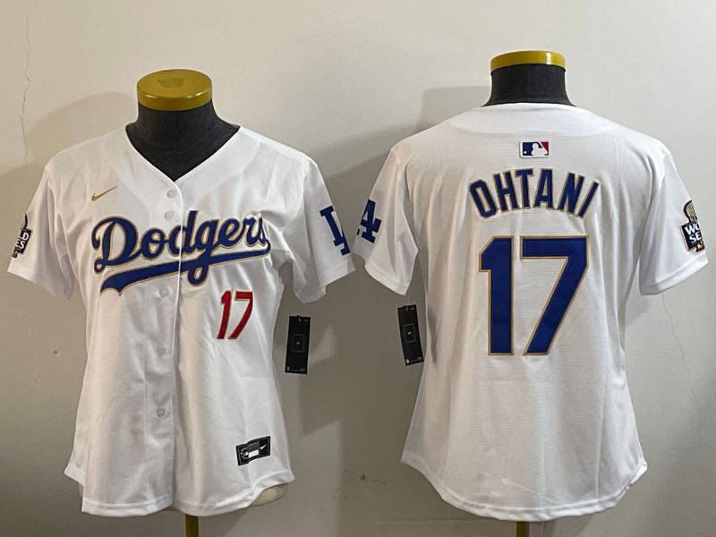 Women Los Angeles Dodgers #17 Ohtani White Gold Game 2024 Nike MLB Jersey style 1202->youth mlb jersey->Youth Jersey